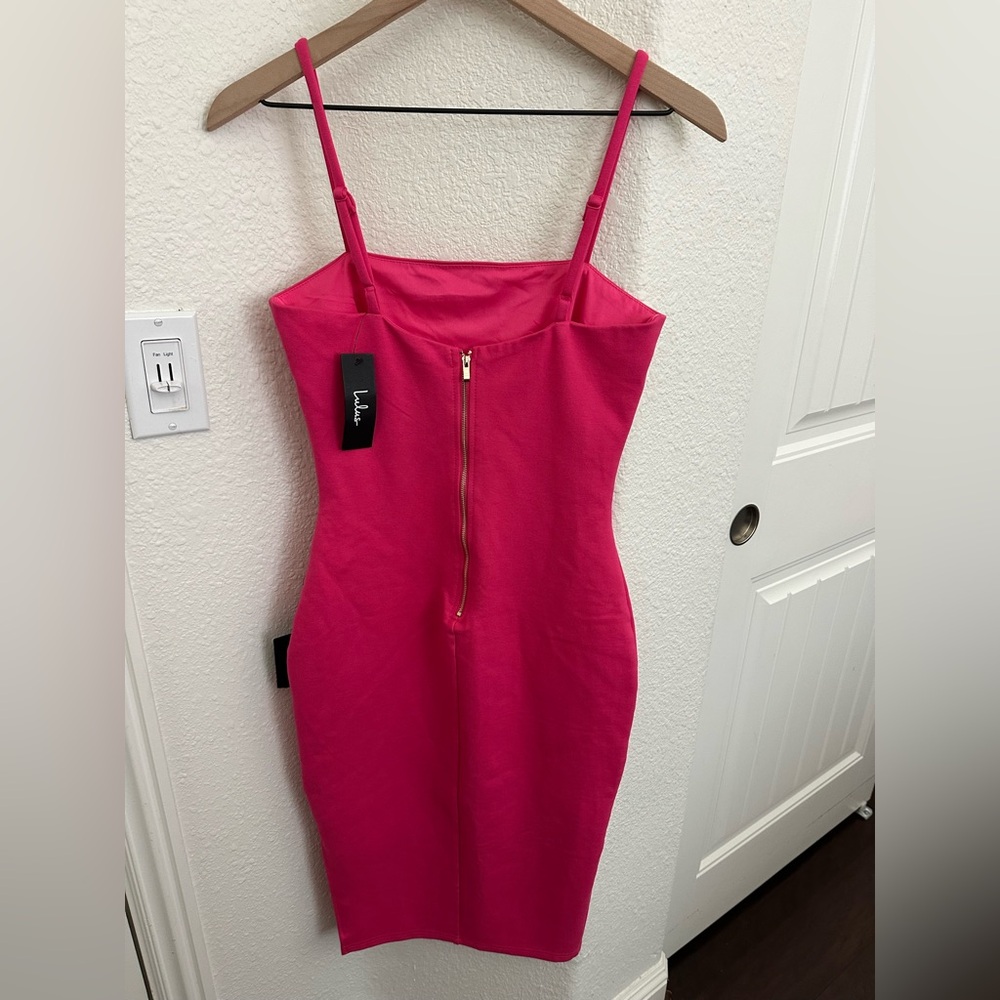Lulus Paulina Hot Pink Bodycon Midi Dress - Size S - Picture 3 of 3